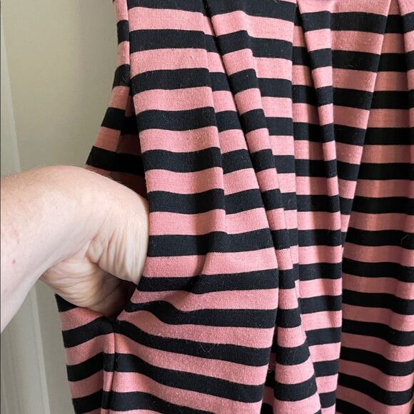 2for$20 LuLaRoe Amelia Black and Pink Striped Dress pockets zip, small - Picture 4 of 9